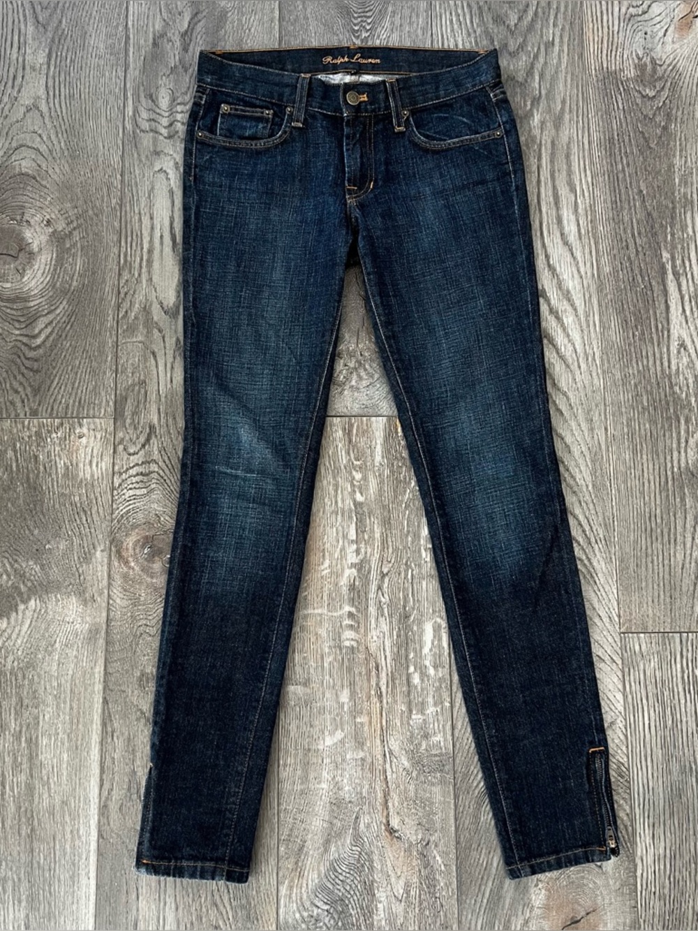 RALPH LAUREN Black Label 342 Dark Wash Ankle Zip Slim Fit Denim Jeans Size 27